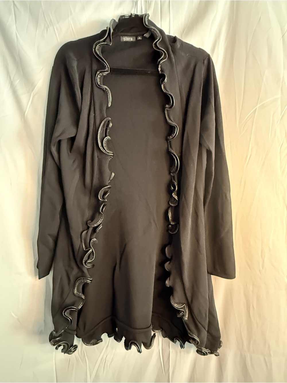 stera Black Ruffle-Trim Open Front Cardigan
